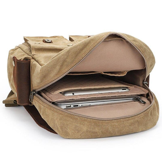 Multi-Functional Camera Rucksack with Adjustable Interior and Rain Cover - Leather Purse Backpack