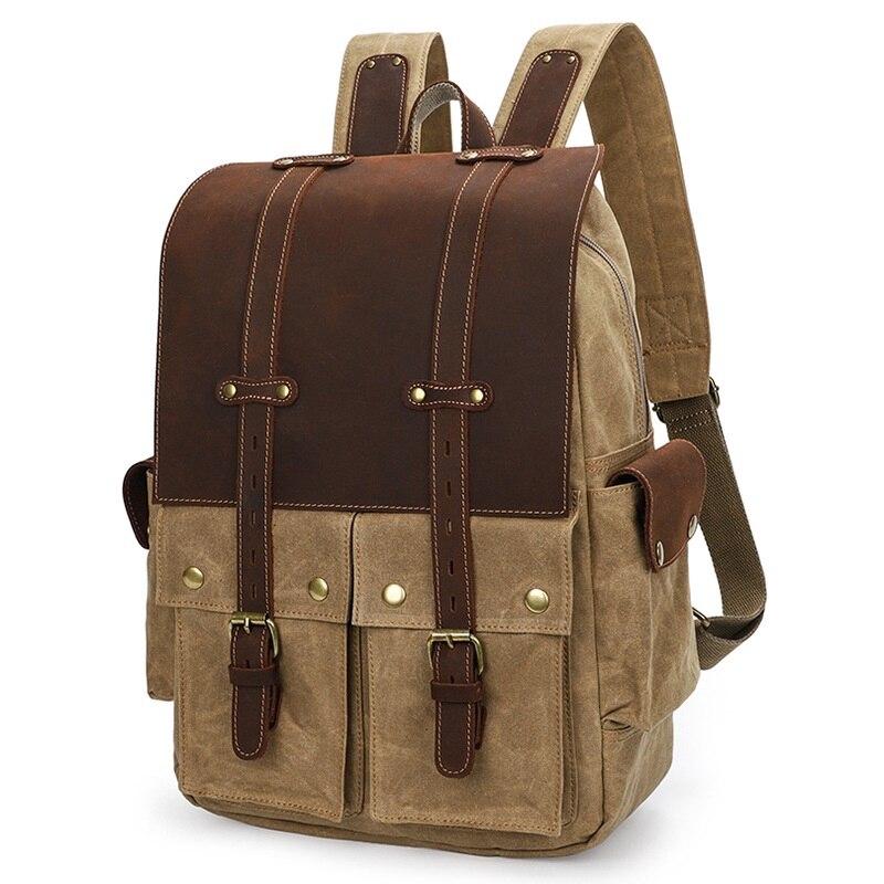 Multi-Functional Camera Rucksack with Adjustable Interior and Rain Cover - Leather Purse Backpack