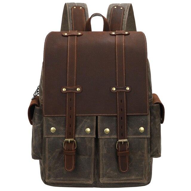 Multi-Functional Camera Rucksack with Adjustable Interior and Rain Cover - Leather Purse Backpack