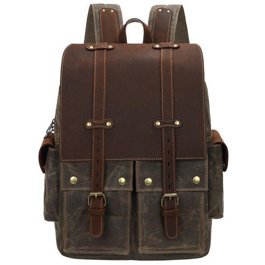 Multi-Functional Camera Rucksack with Adjustable Interior and Rain Cover - Leather Purse Backpack