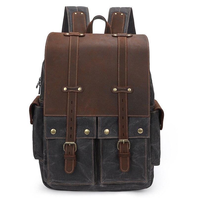 Multi-Functional Camera Rucksack with Adjustable Interior and Rain Cover - Leather Purse Backpack