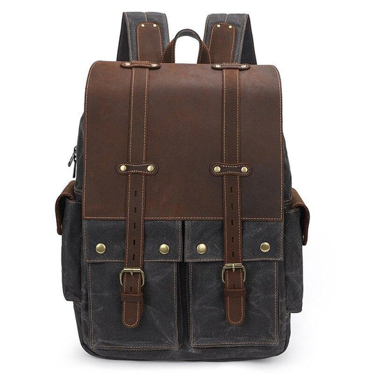 Multi-Functional Camera Rucksack with Adjustable Interior and Rain Cover - Leather Purse Backpack