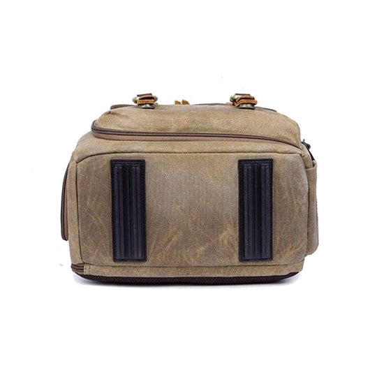 Durable Canvas Camera Bag with Padded Compartments - Leather Purse Backpack
