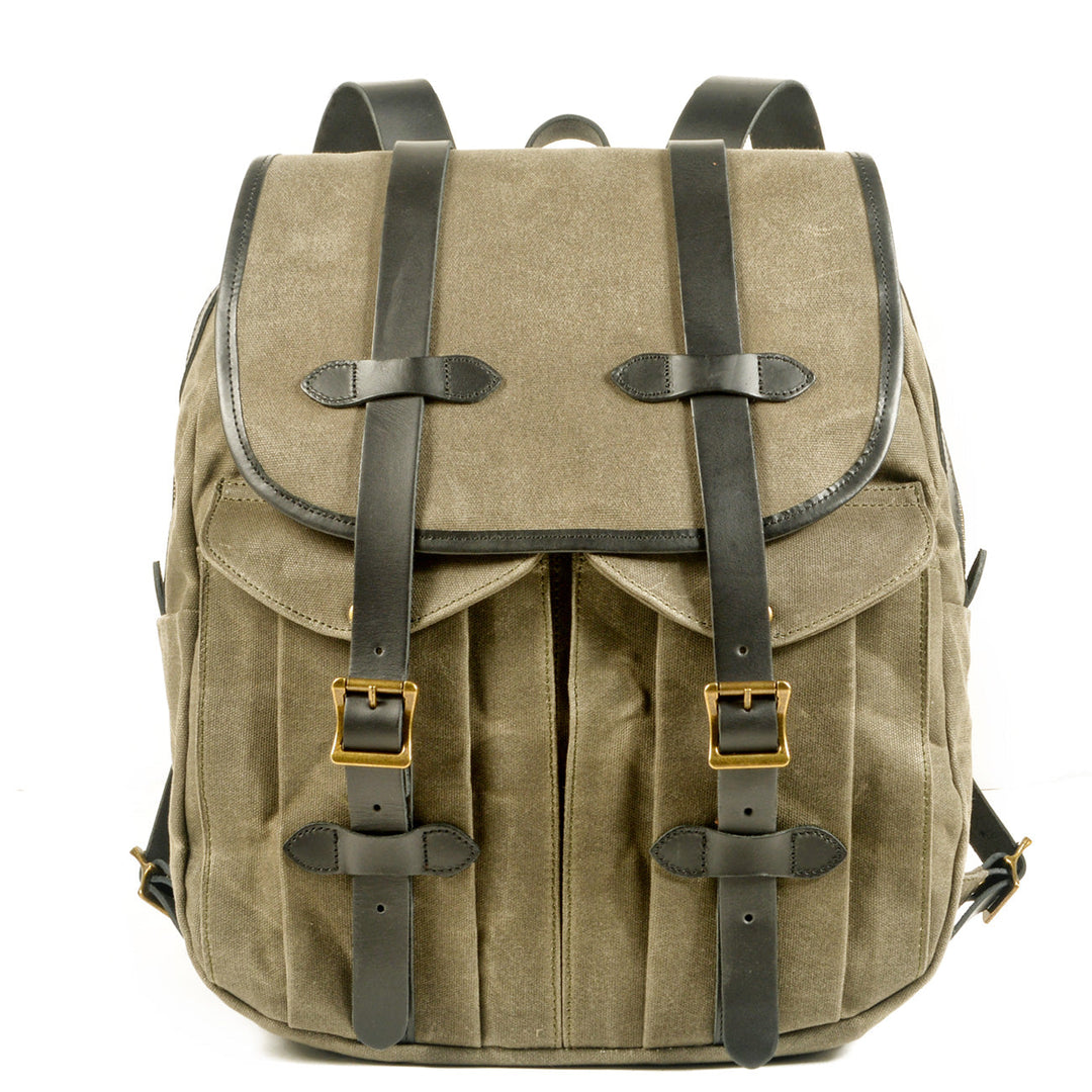 Vintage Canvas Rucksack Backpack with Adjustable Straps & Pockets - Leather Purse Backpack