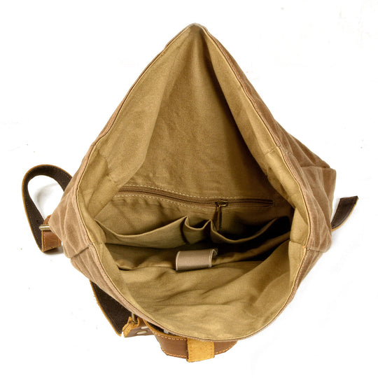 Elegant Waxed Canvas Rucksack for Commuting and Exploration - Leather Purse Backpack