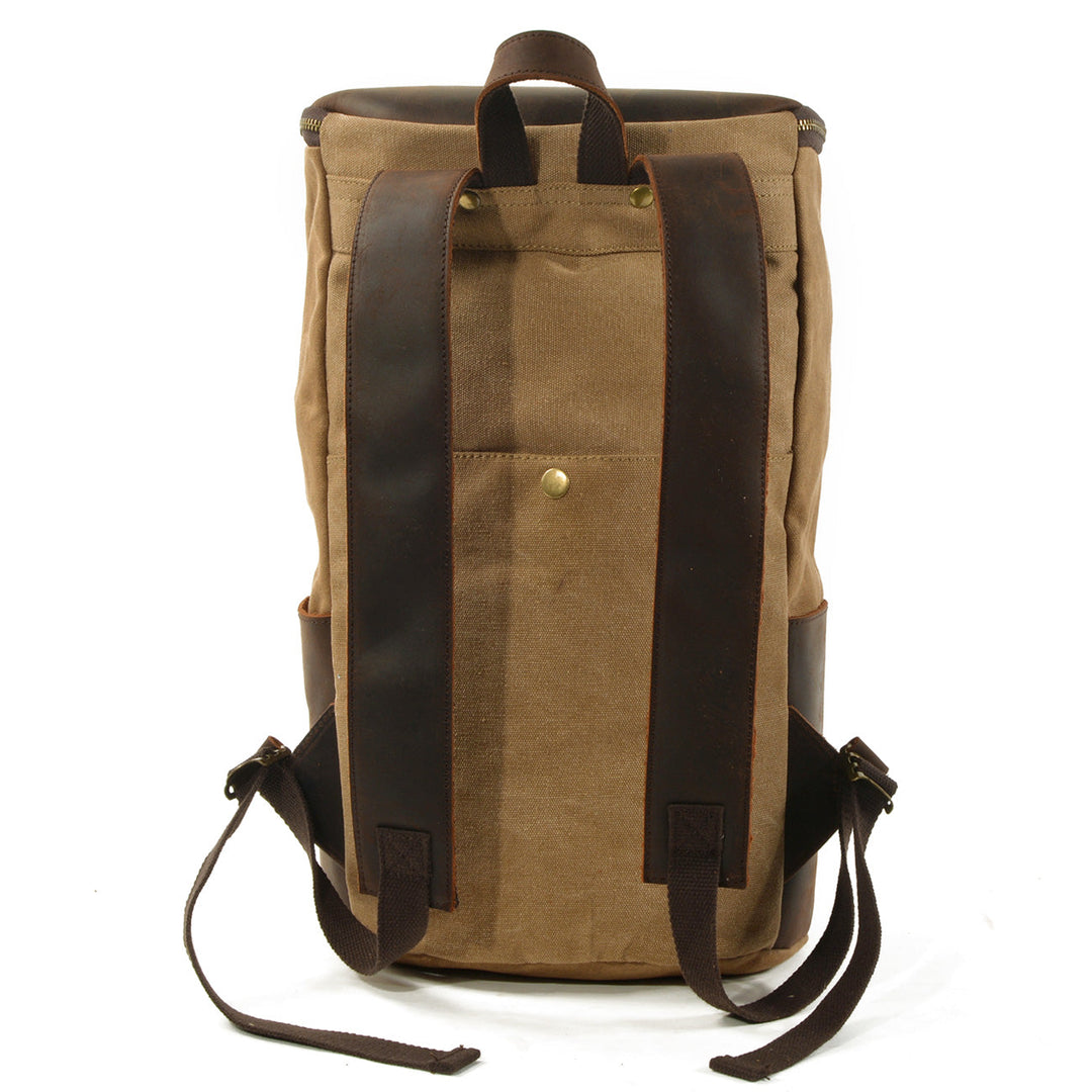 Durable Vintage Canvas Rucksack with Easy Access and Retro Charm - Leather Purse Backpack