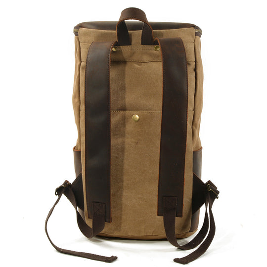 Durable Vintage Canvas Rucksack with Easy Access and Retro Charm - Leather Purse Backpack