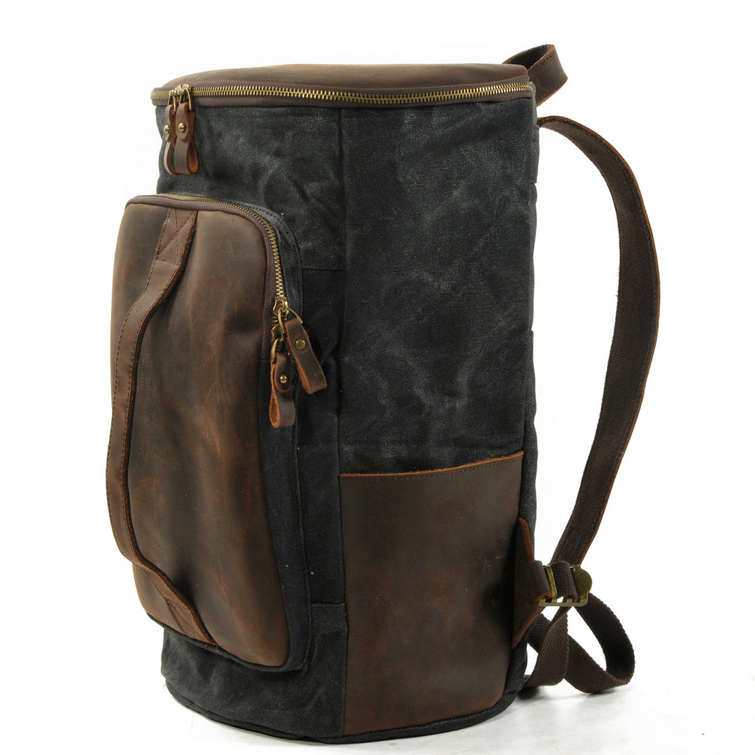 Durable Vintage Canvas Rucksack with Easy Access and Retro Charm - Leather Purse Backpack