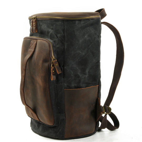 Durable Vintage Canvas Rucksack with Easy Access and Retro Charm - Leather Purse Backpack