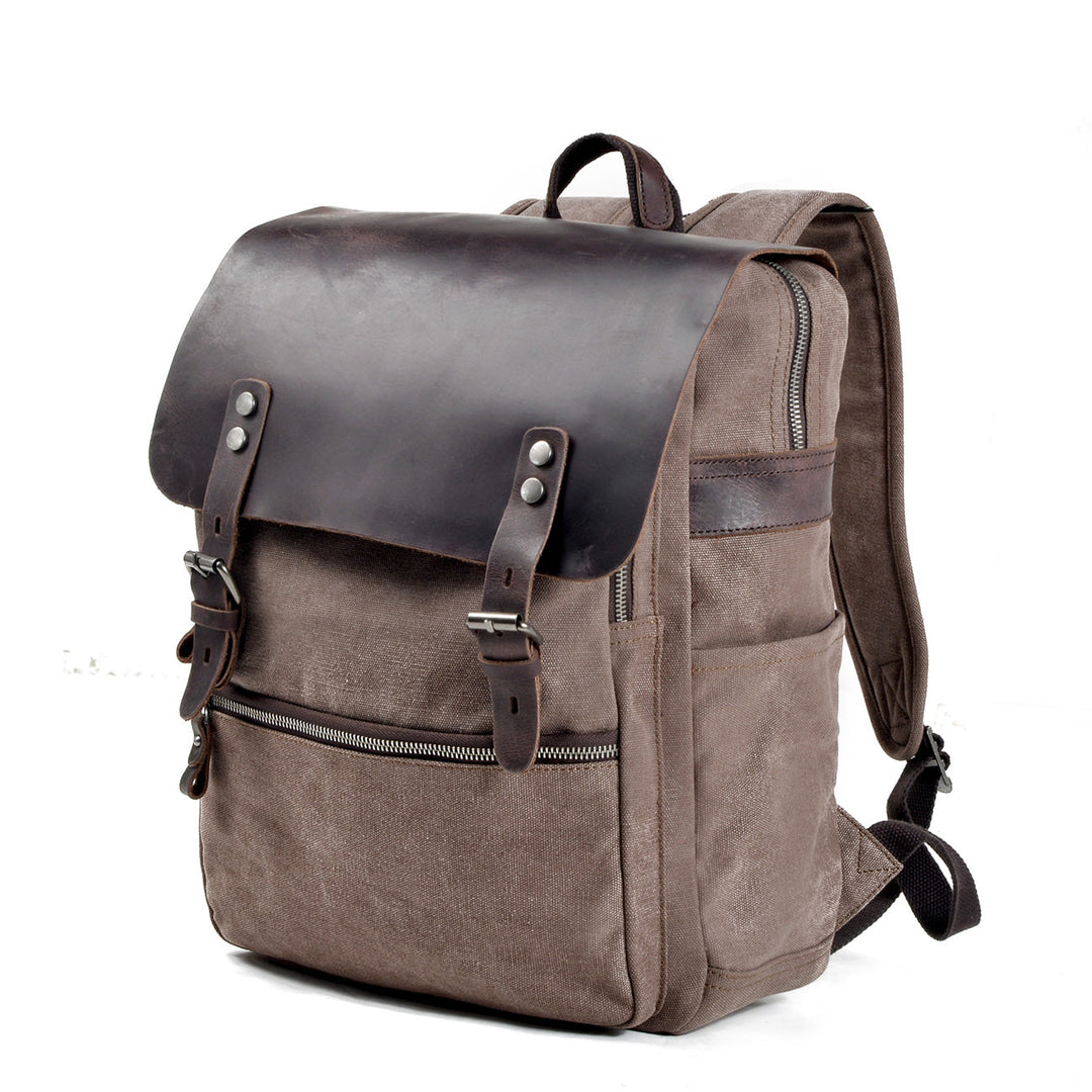 Cotton Canvas Backpack with Adjustable Straps and Multiple Pocket - Leather Purse Backpack