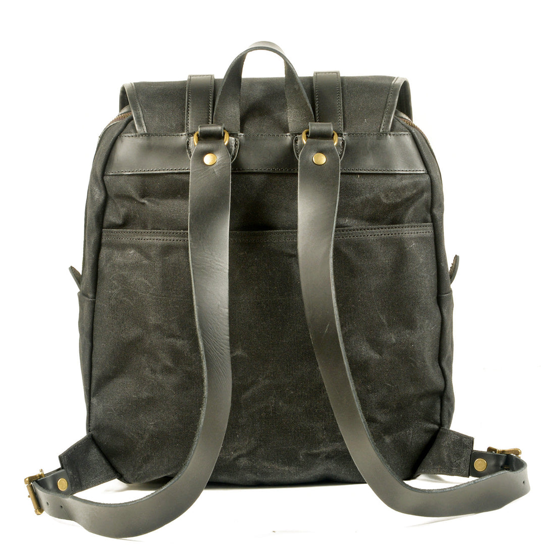 Vintage Canvas Rucksack Backpack with Adjustable Straps & Pockets - Leather Purse Backpack