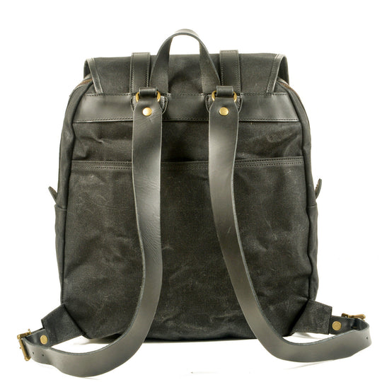 Vintage Canvas Rucksack Backpack with Adjustable Straps & Pockets - Leather Purse Backpack
