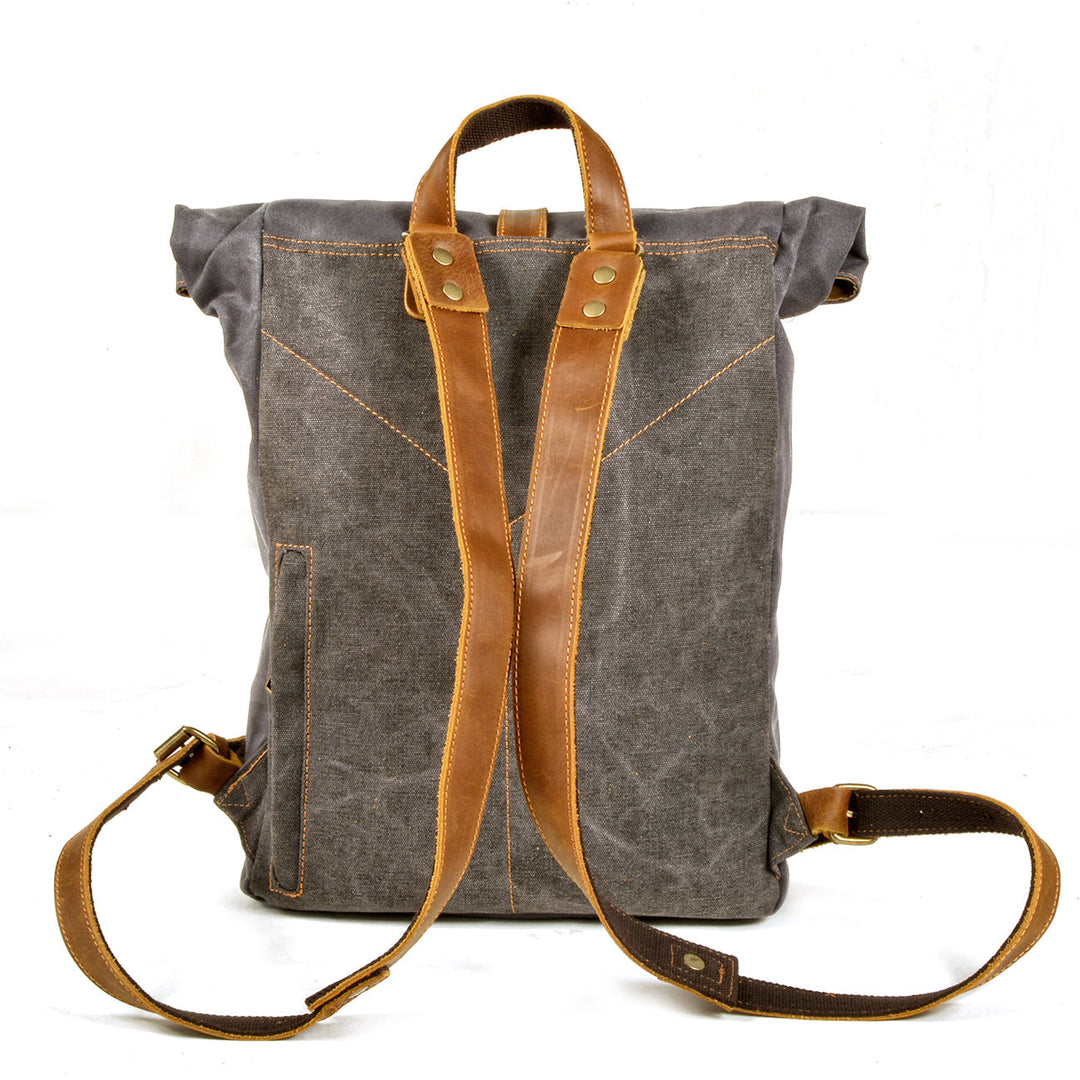 Elegant Waxed Canvas Rucksack for Commuting and Exploration - Leather Purse Backpack