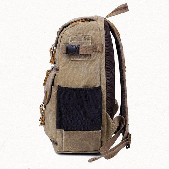 Durable Canvas Camera Bag with Padded Compartments - Leather Purse Backpack