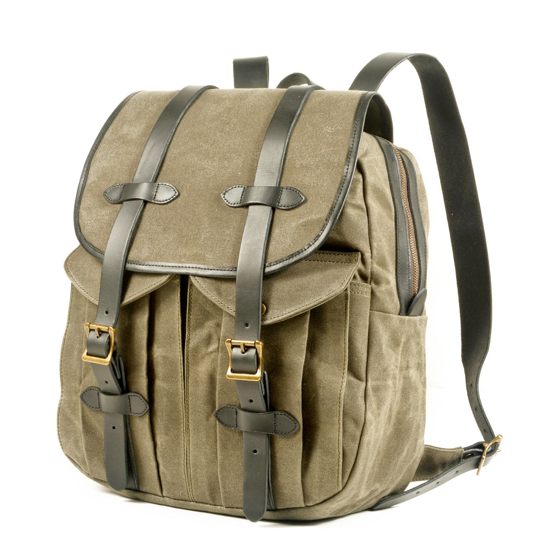 Vintage Canvas Rucksack Backpack with Adjustable Straps & Pockets - Leather Purse Backpack