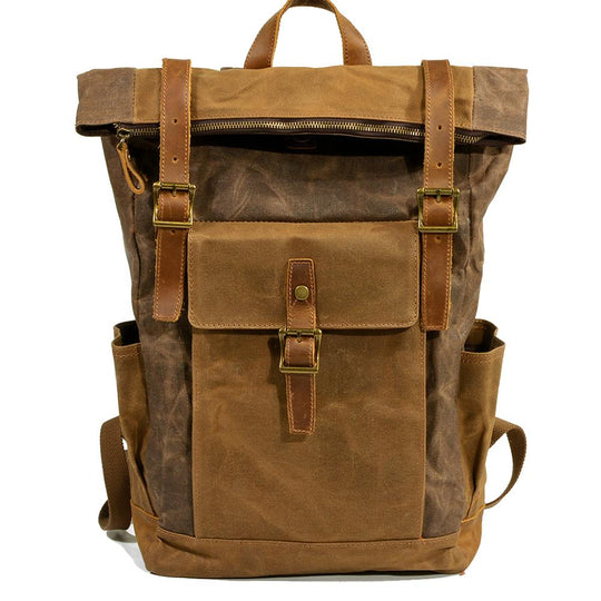 Stylish Men's Canvas Backpack with Padded Laptop Compartment - Leather Purse Backpack