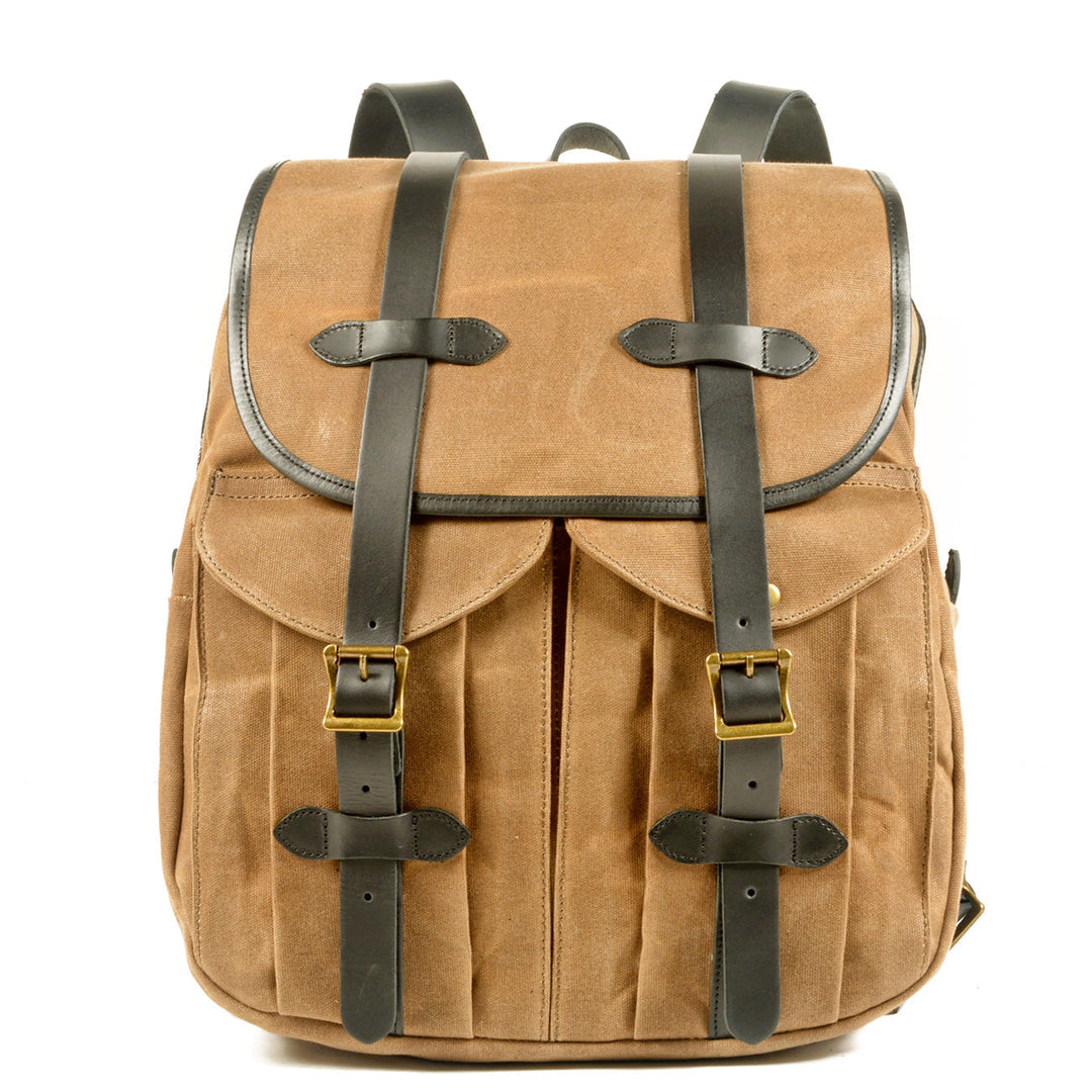Vintage Canvas Rucksack Backpack with Adjustable Straps & Pockets - Leather Purse Backpack