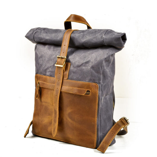Elegant Waxed Canvas Rucksack for Commuting and Exploration - Leather Purse Backpack