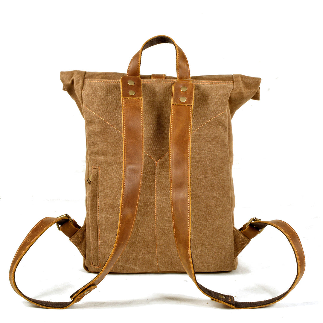 Elegant Waxed Canvas Rucksack for Commuting and Exploration - Leather Purse Backpack
