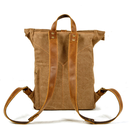 Elegant Waxed Canvas Rucksack for Commuting and Exploration - Leather Purse Backpack
