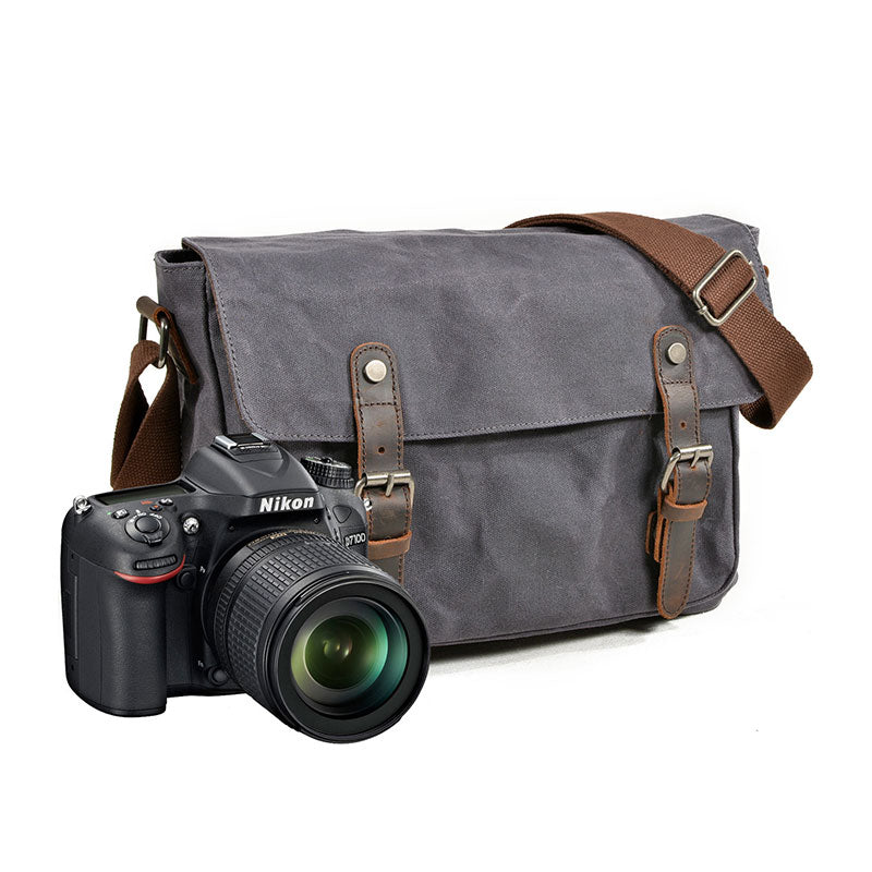 Canvas messenger-style camera bag for him
