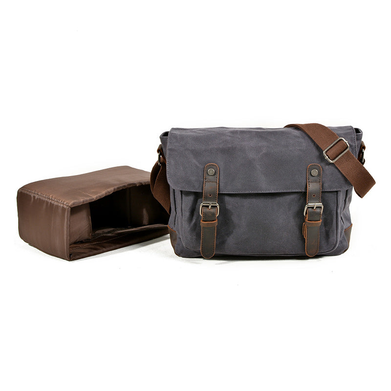 Canvas messenger bag for men with DSLR compartment