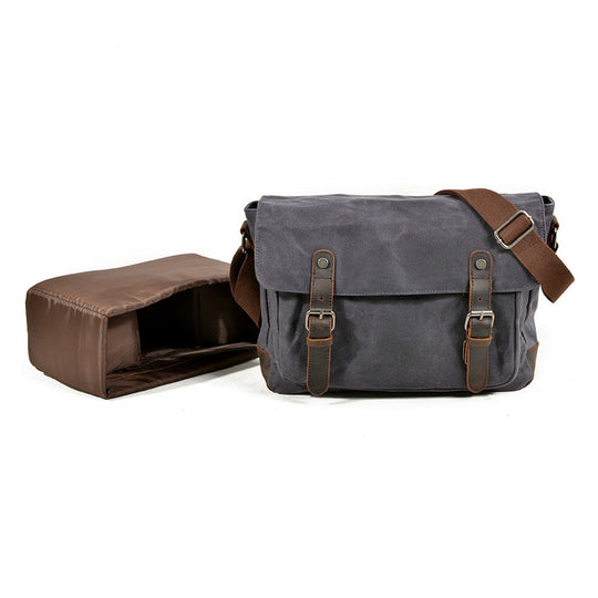 Canvas messenger bag for men with DSLR compartment