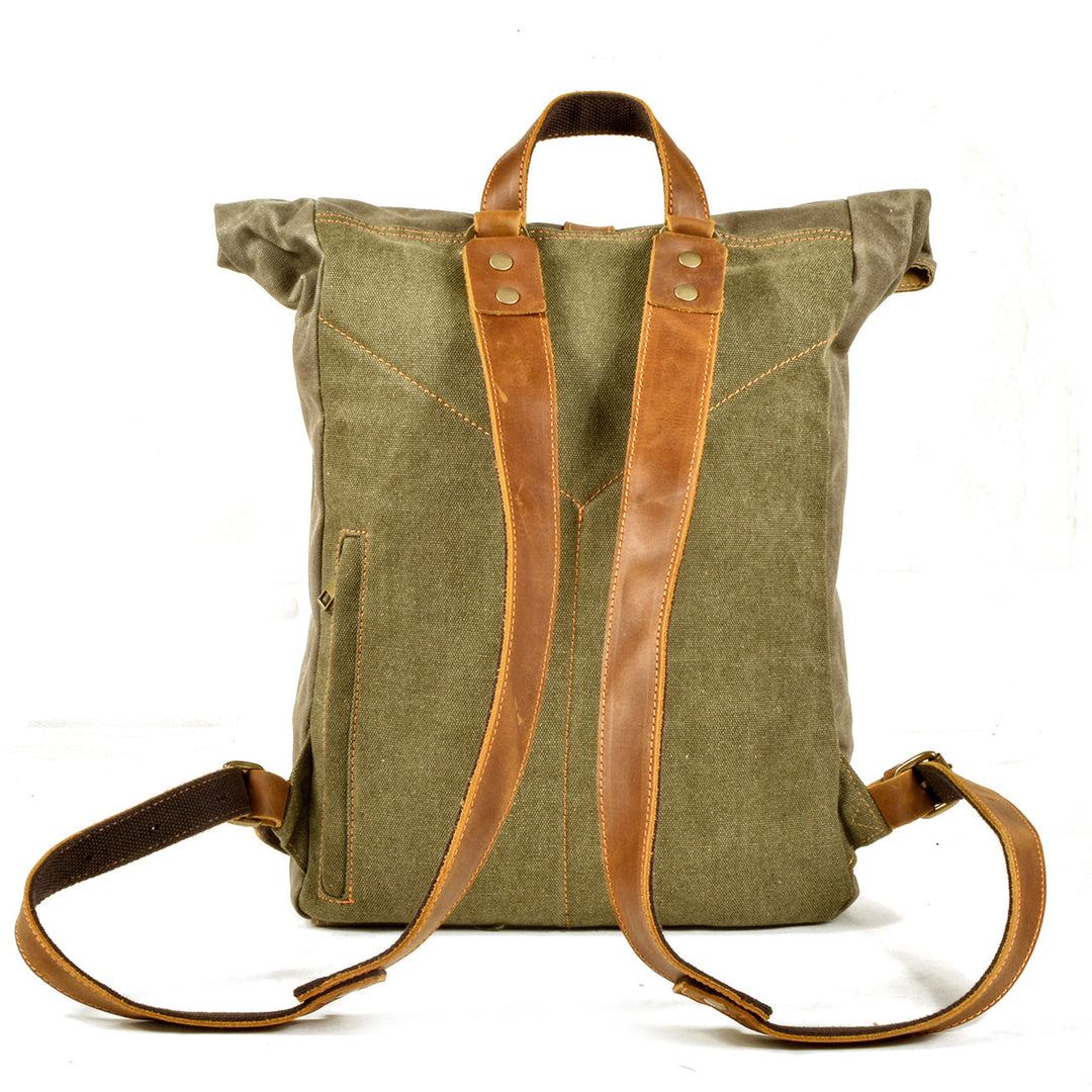 Elegant Waxed Canvas Rucksack for Commuting and Exploration - Leather Purse Backpack