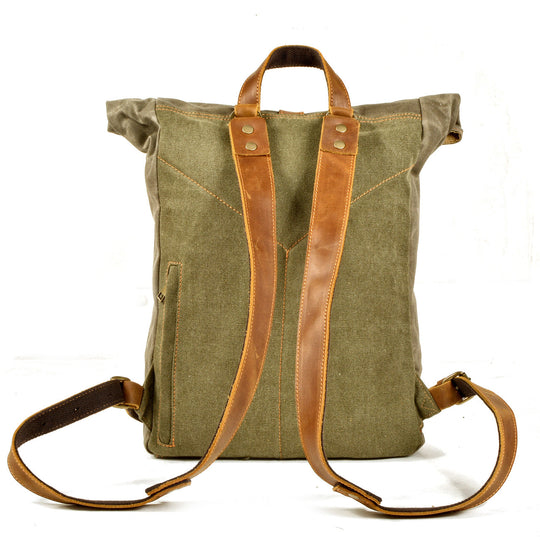 Elegant Waxed Canvas Rucksack for Commuting and Exploration - Leather Purse Backpack