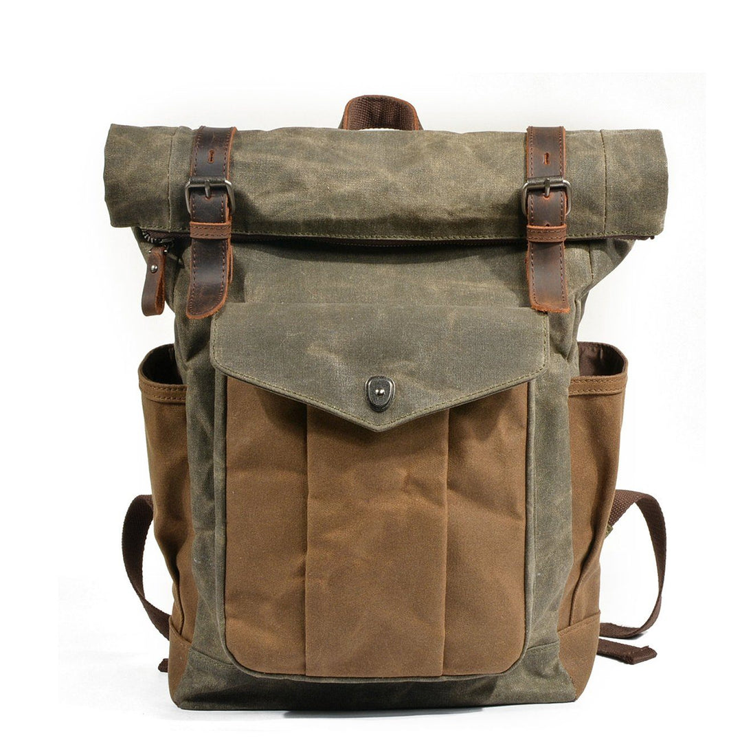 Functional Waxed Canvas Roll Top Backpack for All Occasions - Leather Purse Backpack