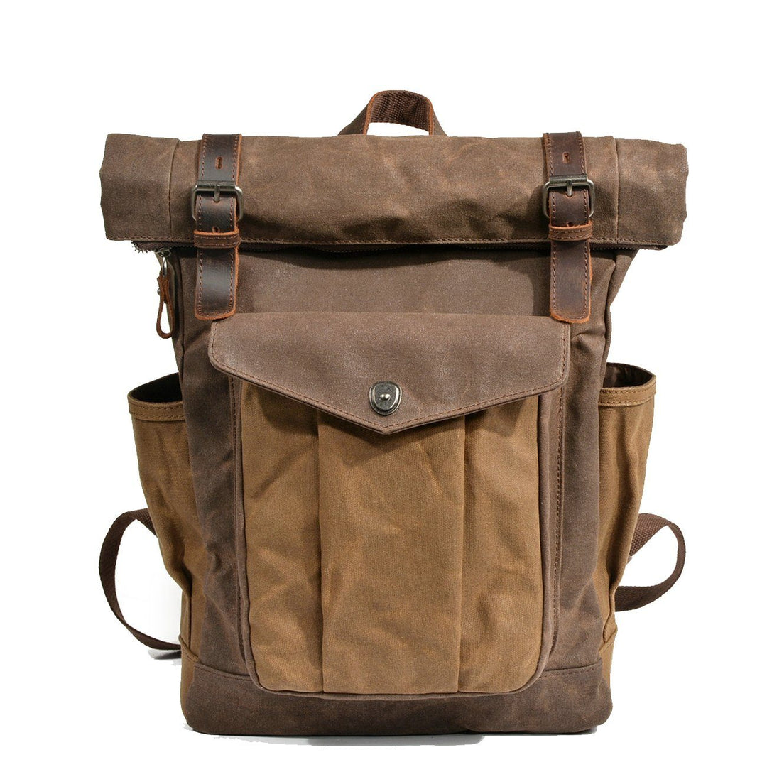 Functional Waxed Canvas Roll Top Backpack for All Occasions - Leather Purse Backpack