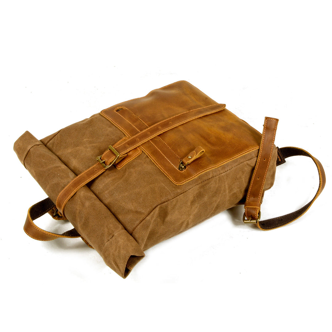 Elegant Waxed Canvas Rucksack for Commuting and Exploration - Leather Purse Backpack