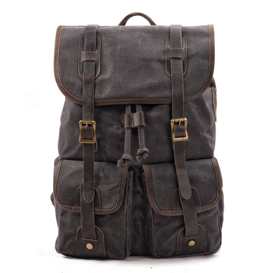 Canvas Travel Backpack with Laptop Sleeve and Multiple Pockets - Leather Purse Backpack