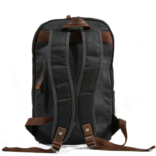 Retro Canvas Bookbag with Vintage Design and Adjustable Straps - Leather Purse Backpack