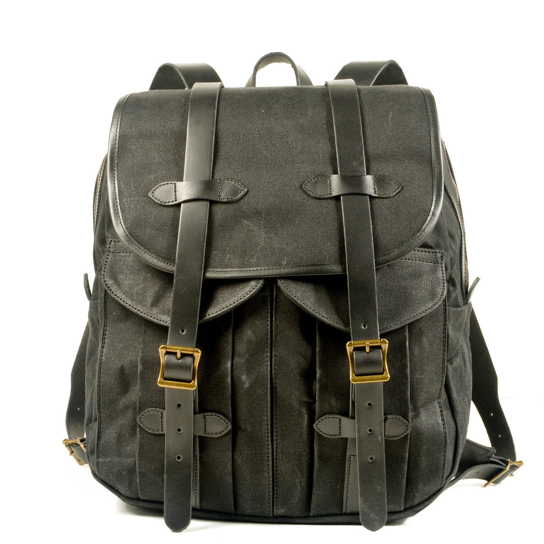 Vintage Canvas Rucksack Backpack with Adjustable Straps & Pockets - Leather Purse Backpack