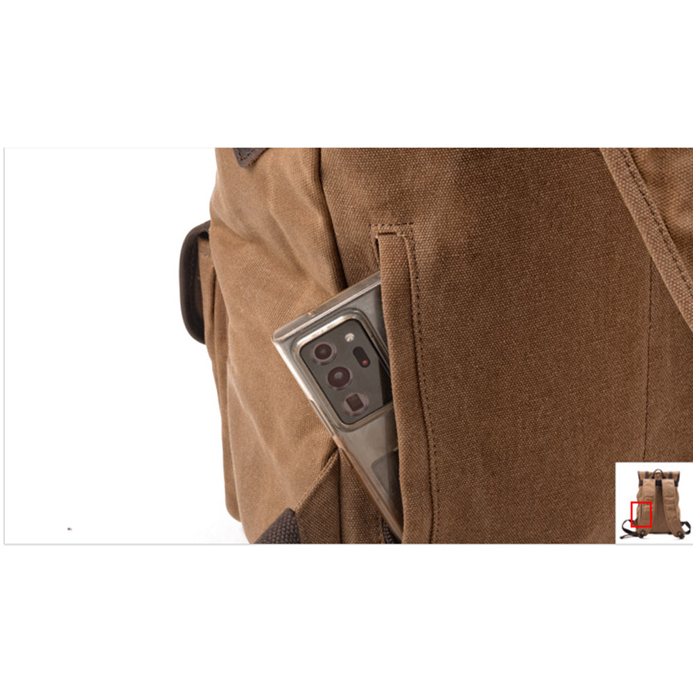 Canvas Travel Backpack with Laptop Sleeve and Multiple Pockets - Leather Purse Backpack