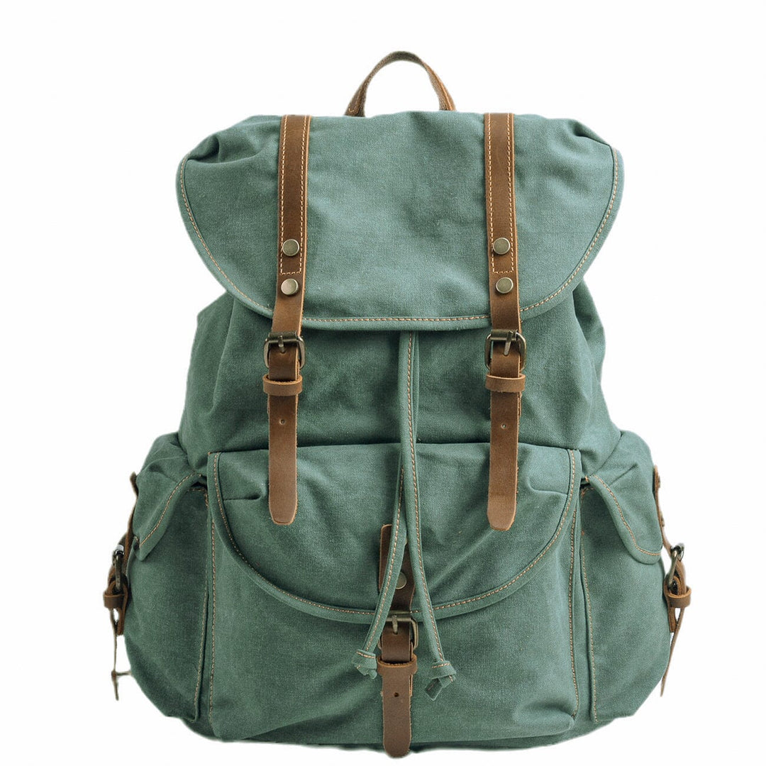 Rugged Military Canvas Backpack with Multiple Pockets - Leather Purse Backpack