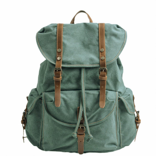 Rugged Military Canvas Backpack with Multiple Pockets - Leather Purse Backpack