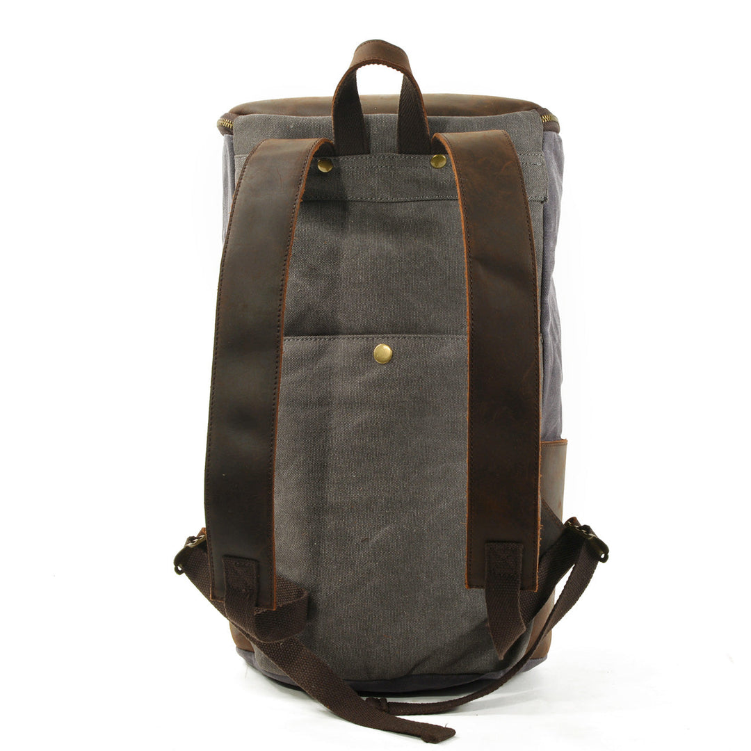 Durable Vintage Canvas Rucksack with Easy Access and Retro Charm - Leather Purse Backpack