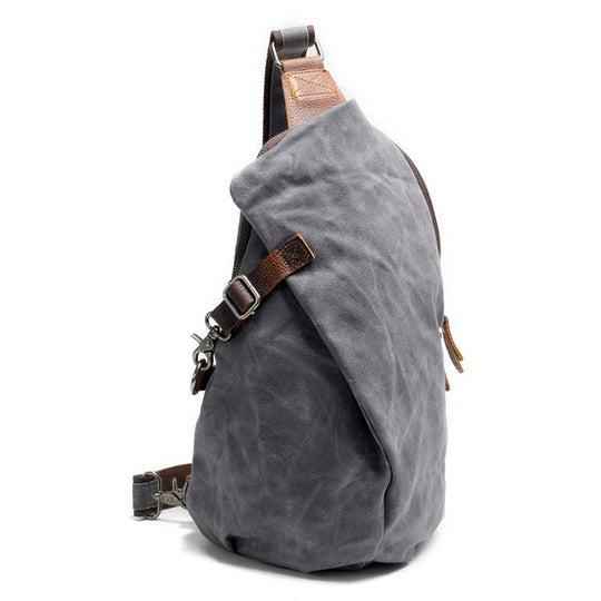 Vintage-style men's waxed canvas sling bag