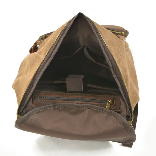 Durable Vintage Canvas Rucksack with Easy Access and Retro Charm - Leather Purse Backpack