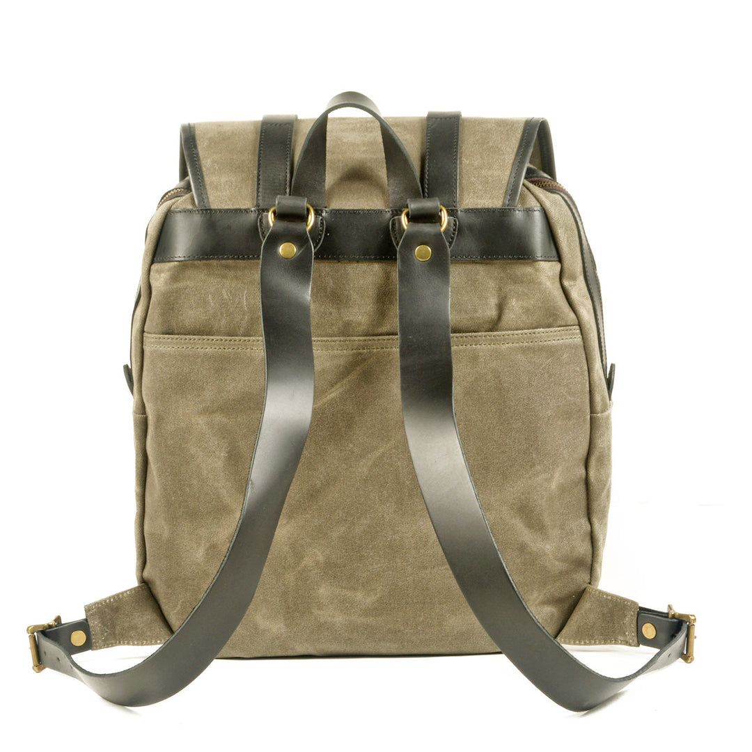 Vintage Canvas Rucksack Backpack with Adjustable Straps & Pockets - Leather Purse Backpack