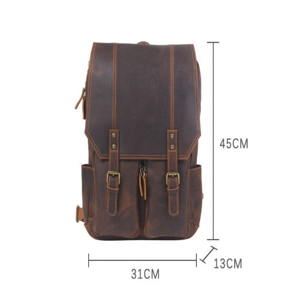 High-end vintage-style brown leather backpack with quality features