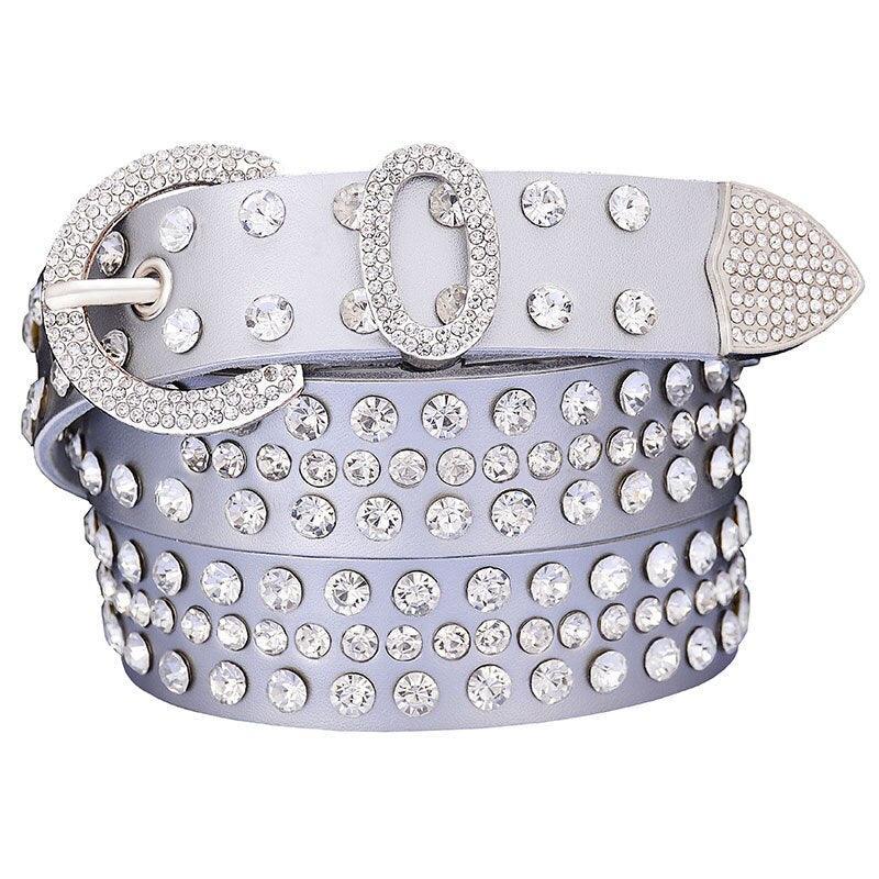 Rhinestone Leather Belt For Women, Allisa Model - Leather Purse Backpack