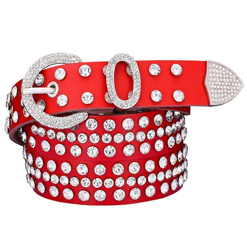 Rhinestone Leather Belt For Women, Allisa Model - Leather Purse Backpack