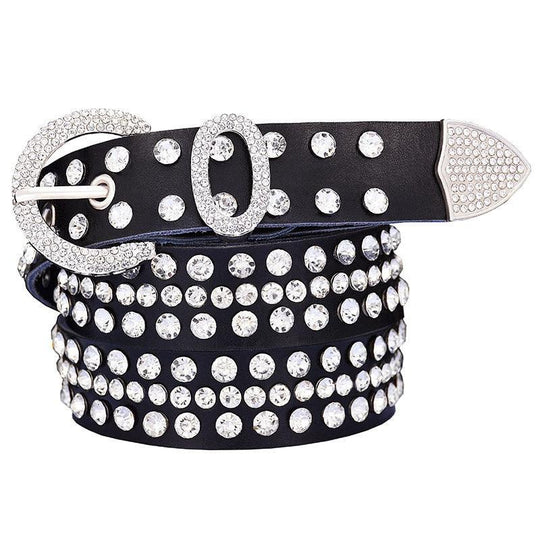 Rhinestone Leather Belt For Women, Allisa Model - Leather Purse Backpack