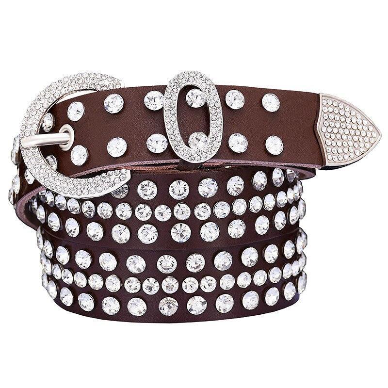 Rhinestone Leather Belt For Women, Allisa Model - Leather Purse Backpack
