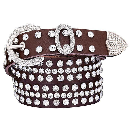 Rhinestone Leather Belt For Women, Allisa Model - Leather Purse Backpack