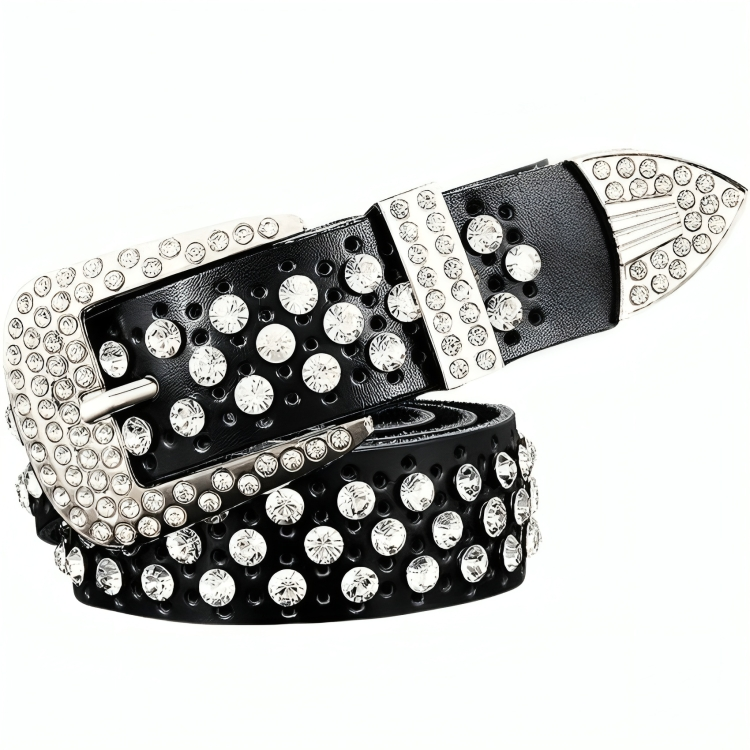 Rhinestone Leather Belt For Women, Quinn Model - Leather Purse Backpack