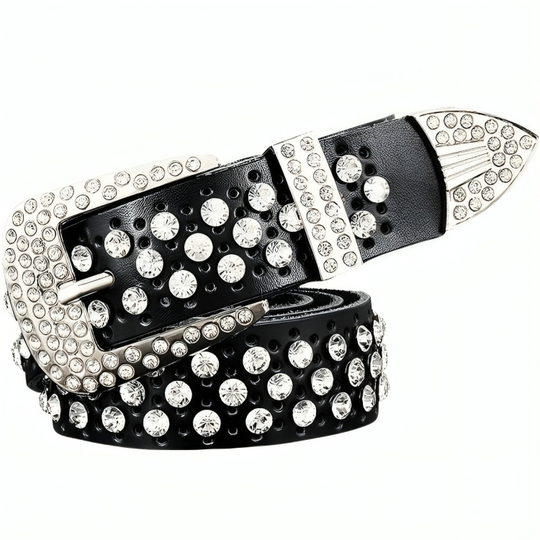Rhinestone Leather Belt For Women, Quinn Model - Leather Purse Backpack